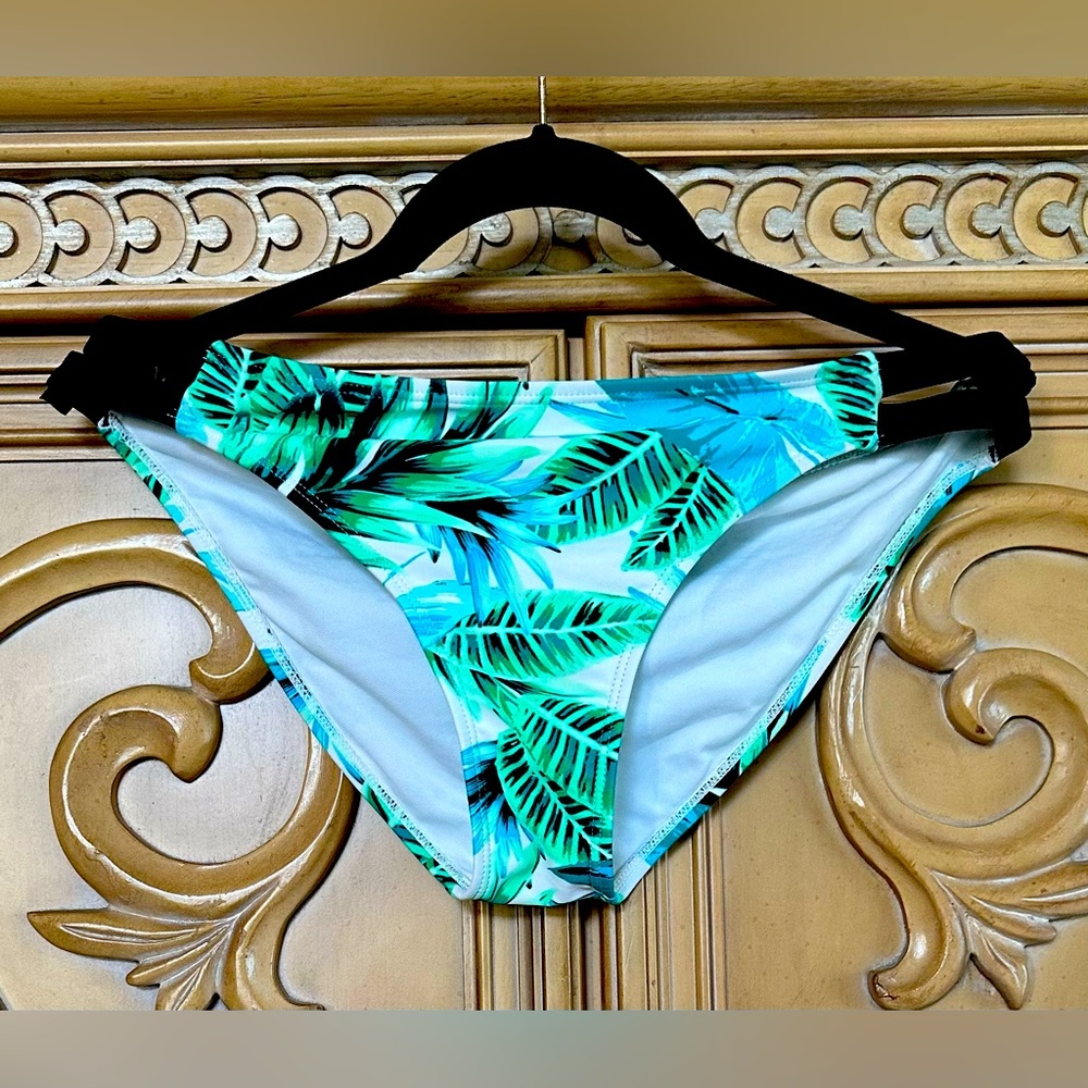 Endless Sun Bikini Bottom palm tree design blue green black guc sz Large
